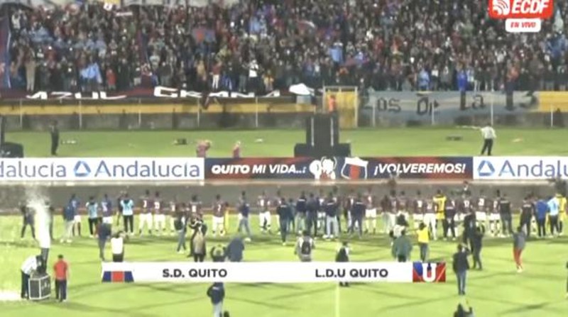Deportivo Quito presentó a su equipo, pero perdió ante LDU en la Noche Azulgrana. Foto: Captura de pantalla