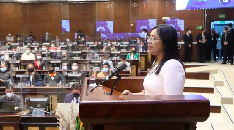 La presidenta de la Asamblea, Guadalupe Llori, durante su rendición de cuentas. Foto: Asamblea Nacional