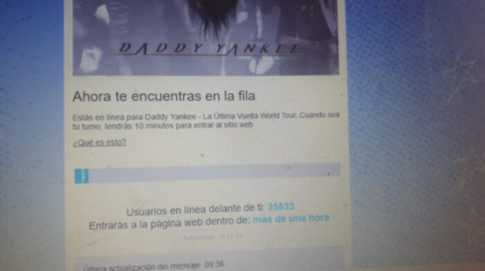 Usuarios reportaron problemas en la plataforma en la que debían adquirirse las entradas para el concierto de Daddy Yankee. Foto: Captura de pantalla