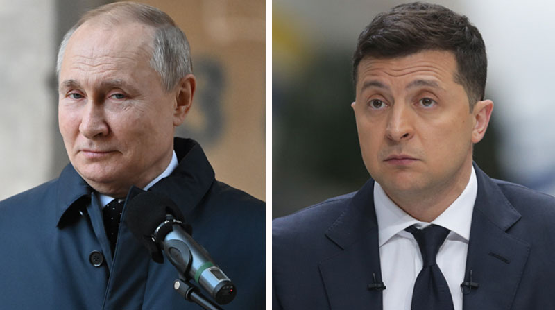 Los presidentes de Rusia y de Ucrania, Vladimir Putin y Volodimir Zelenski, han emitido frecuentes declaraciones en el marco del ataque armado ordenado por el Kremlin al territorio ucraniano. Fotos: EFE y Xinhua
