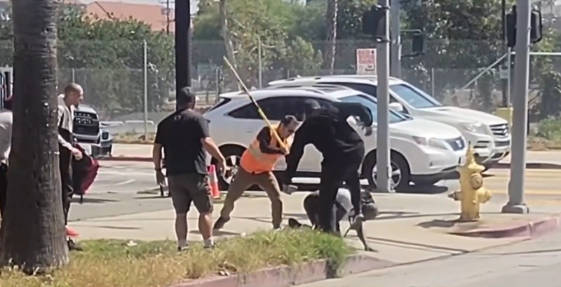 Ciudadanos deciden golpear a un hombre que estaba maltratando a su perro en California, Estados Unidos. Foto: Captura