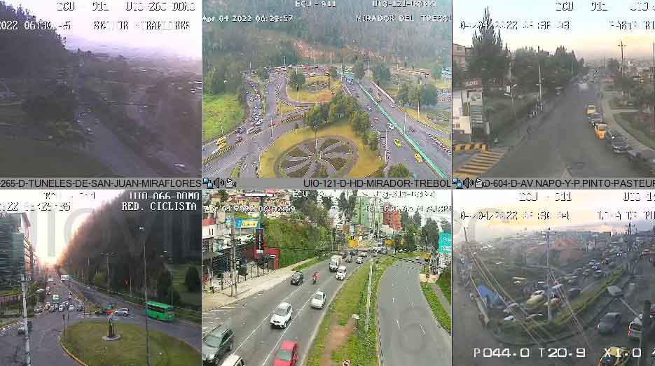 Las cámaras del ECU911 de Quito captó algunos sectores con problemas de alta congestión vehicular. Foto: ECU 911 Quito.