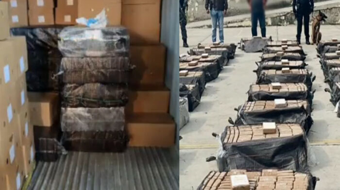 Los paquetes de droga fueron detectados en un contenedor que transportaba banano a Bélgica. Foto: Twitter Policía Nacional