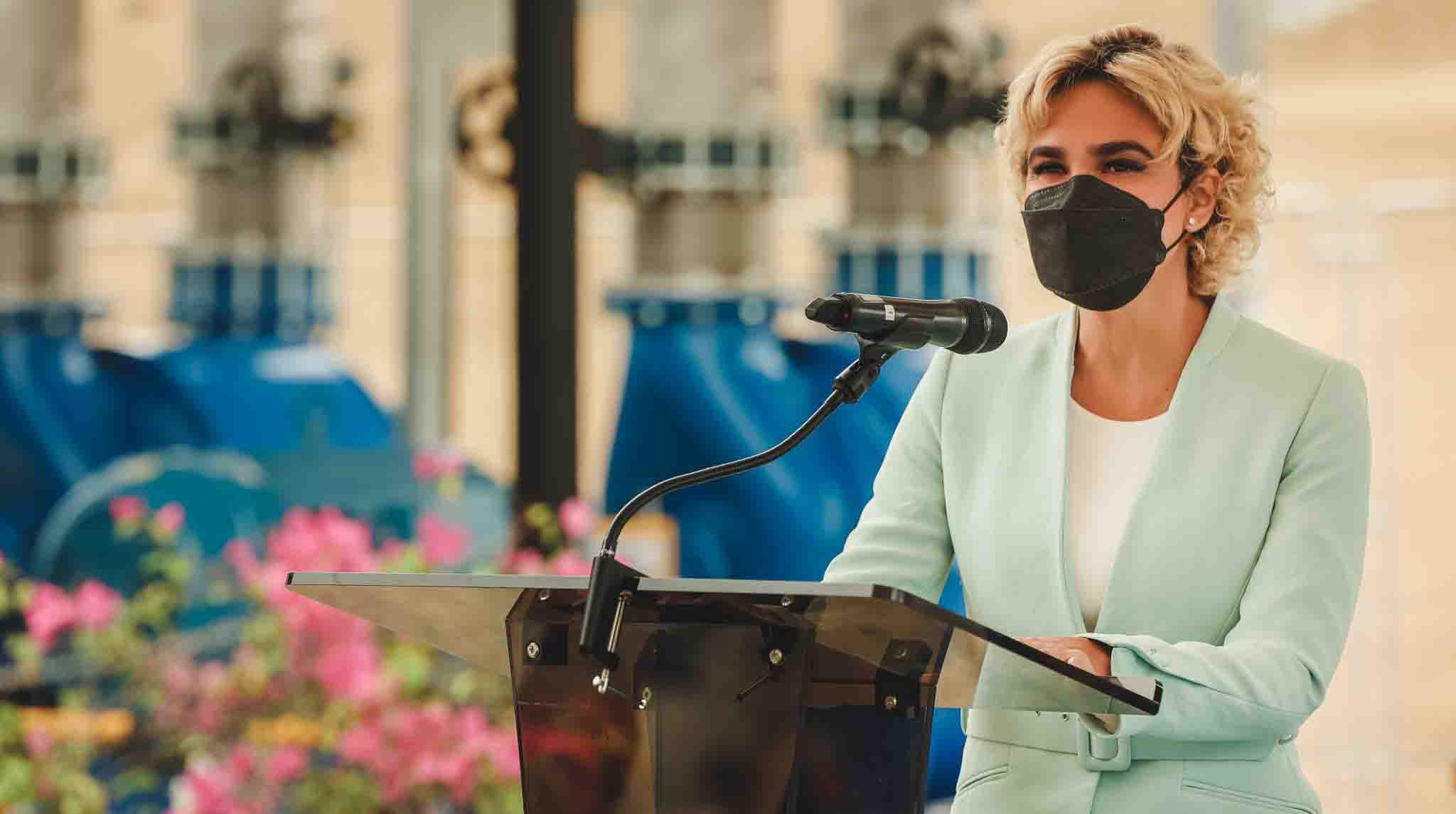 Imagen referencial. La alcaldesa de Guayaquil, Cynthia Viteri durante un discurso ofrecido. Foto: Twitter Cynthia Viteri