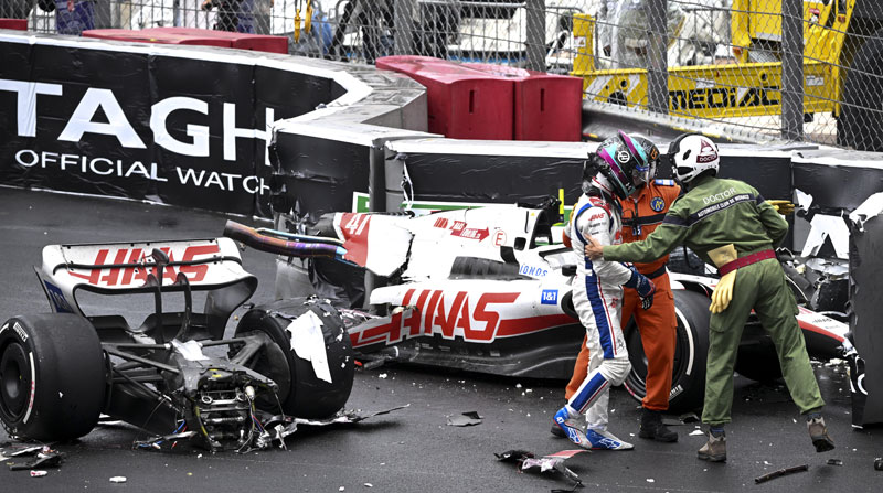 Mick Schumacher del Haas F1 Team salió ileso después del choque con su vehículo en el GP de Mónaco, el 29 de mayo del 2022. Foto: EFE