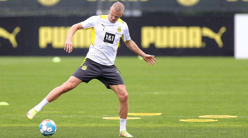 Erling Haaland en una práctica del Dortmund. Foto: EFE