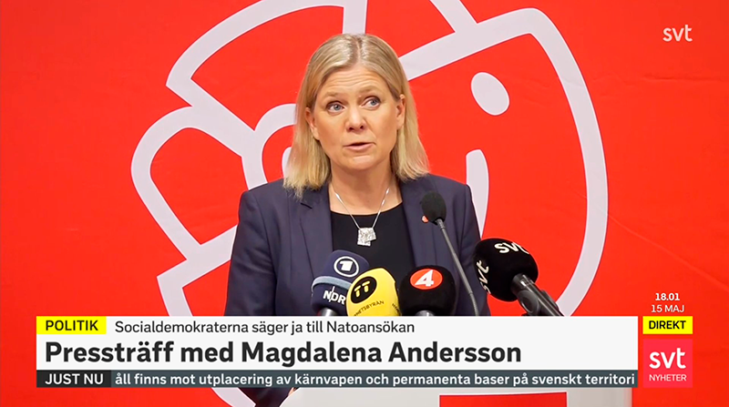 En imagen la primera ministra sueca, Magdalena Andersson. Foto: Captura