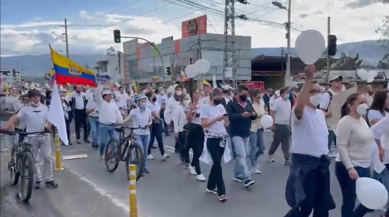 Ciudadanos con banderas y ropa de color blanco salieron a las calles para marchar por la paz. Foto: Captura