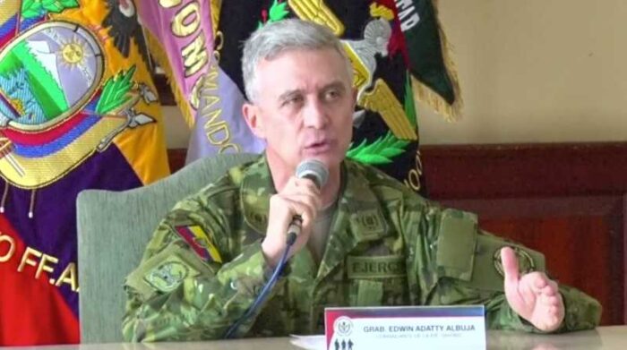 Edwin Addaty, comandante de la Fuerza de Tarea Conjunta Quito, se pronunció sobre los hechos violentos del jueves 23 de junio de 2022. Foto: Captura de video