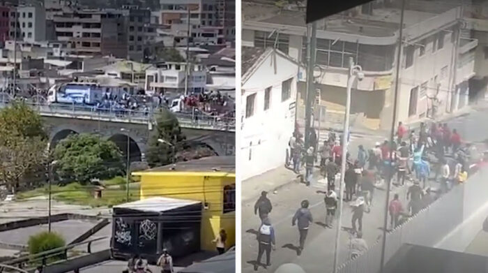 La llegada masiva de personas a la Fiscalía provincial de Cotopaxi fue registrada en videos que se difundieron en redes sociales. Foto: Captura de pantalla