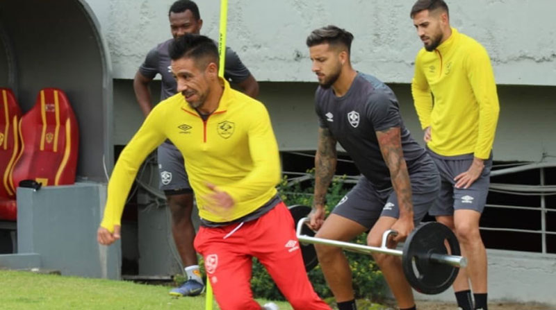 Los jugadores de Aucas volvieron a los entrenamientos el 27 de julio del 2022 después de eliminar al Emelec de la Copa Ecuador. Foto: Twitter @Aucas45