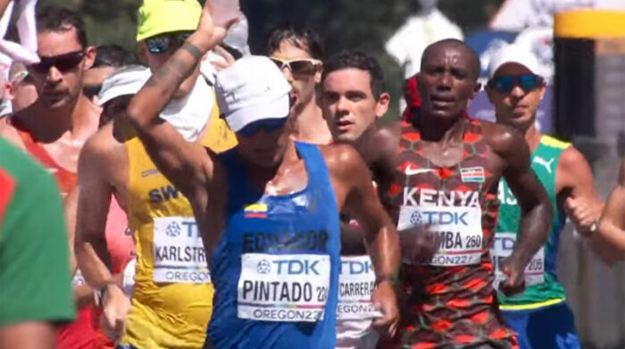 Daniel Pintado, atleta ecuatoriano en los 20 Km del mundial Oregon 22. Foto: Twitter @ECUADORolimpico
