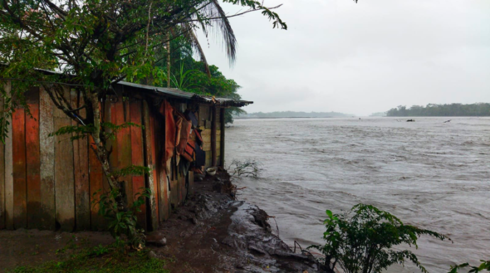 Imagen registra aumento del caudal del río Coca, en la provincia de Orellana. Foto: Riesgos Ecuador