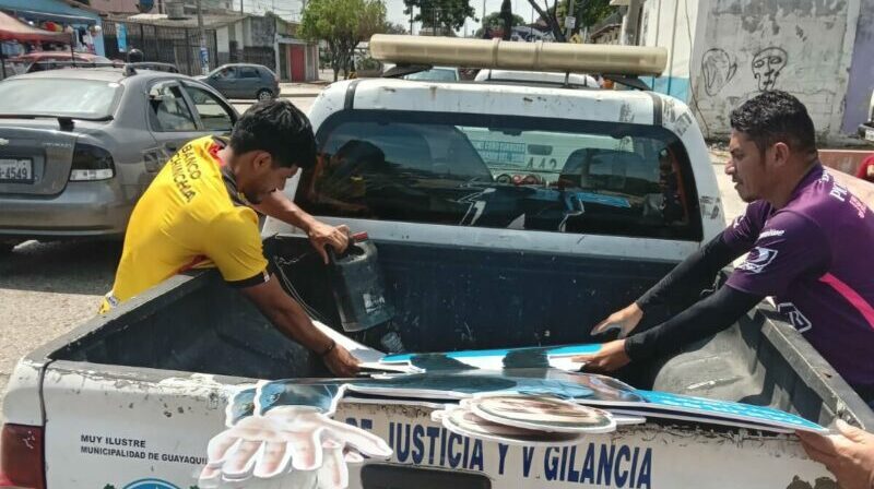 El Cabildo defiende el retiro de la propaganda en un acto público del aspirante correísta a la Alcaldía de Guayaquil. Foto: Cortesía.