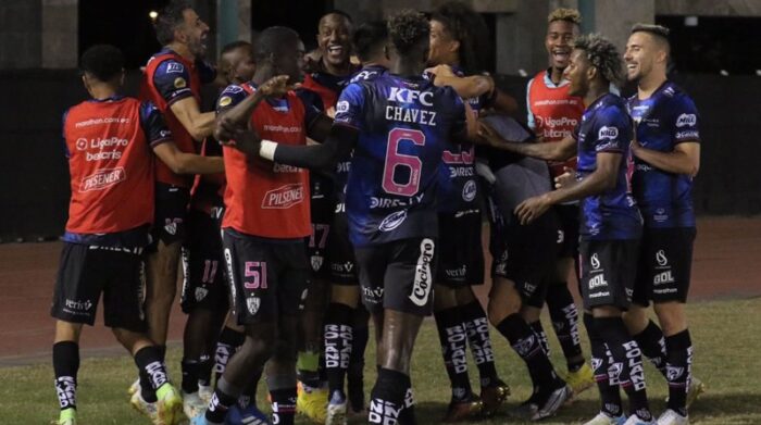 Los jugadores del IDV celebran el gol de Lorenzo Faravelli, que le dio el triunfo sobre Guayaquil City, en el estadio Cristian Benítez. Foto: Cortesía / Independiente del Valle