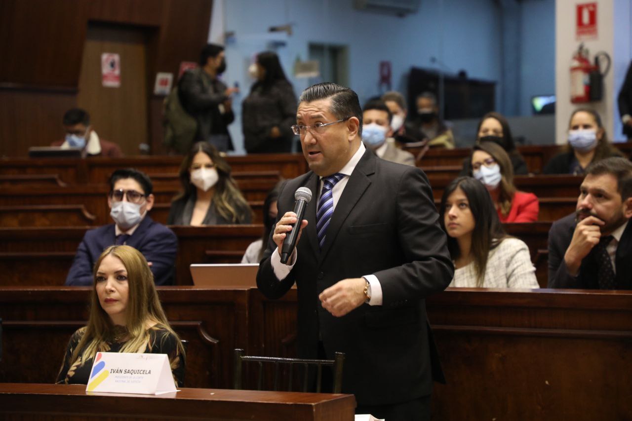 Iván Saquicela, presidente de la Corte Nacional, en Comisión de Fiscalización el 9 de agosto. Foto: Asamblea