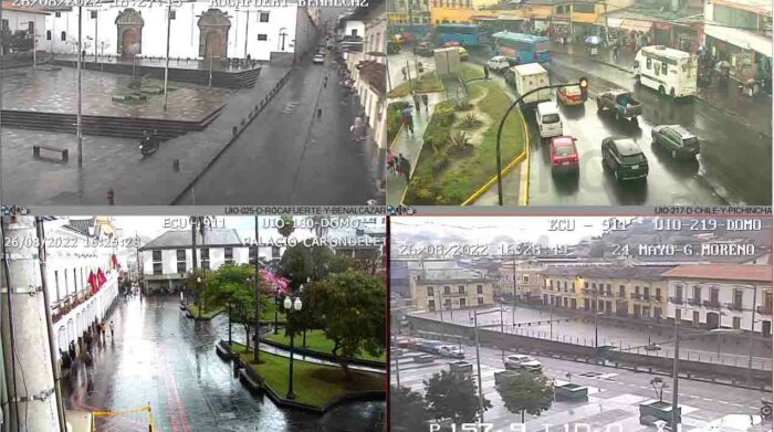 Las cámares del ECU 911 registraron la lluvia que cayó en el centro y sur de Quito. Foto: ECU 911