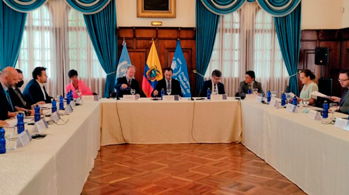 En el encuentro también se dialogó sobre la actual negociación del marco de cooperación para el desarrollo sostenible entre el Gobierno ecuatoriano y el Sistema de las Naciones Unidas 2022-2026. Foto: Cancillería