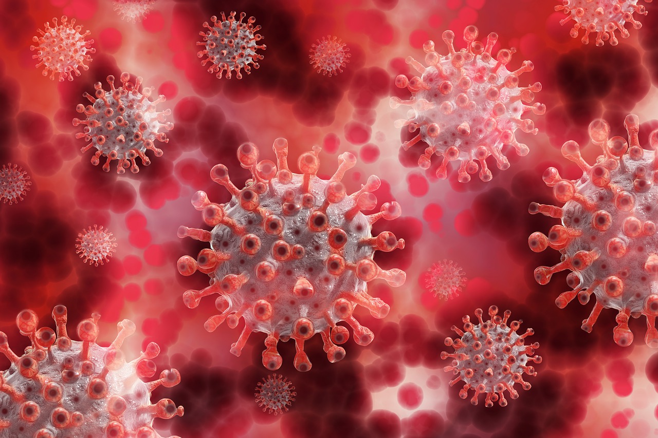 Representación de las partículas del virus del SARS-CoV-2, causante del covid-19. Foto: Pixabay