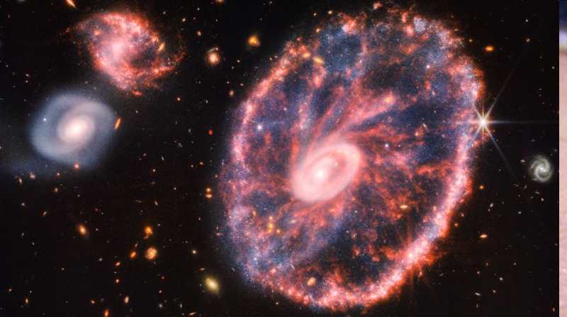 La potente mirada infrarroja del telescopio James Webb ha logrado una instantánea detallada de Rueda de Carro. Foto: EFE/NASA