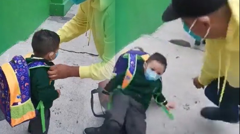 Video de menor con su mochila causa revuelo en redes sociales. Foto: Captura