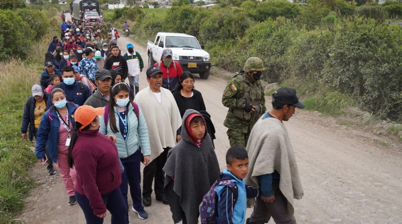 Habitantes de tres parroquias de Tulcán fueron evacuadas en el simulacro. Foto. SNGRE