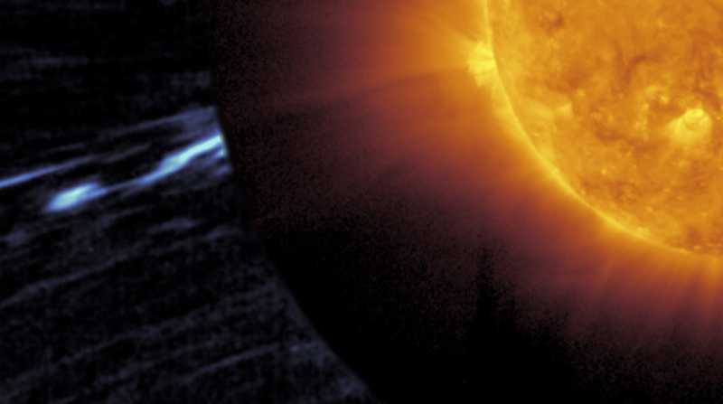 Representación de un latigazo magnético saliendo del Sol. Foto: EFE