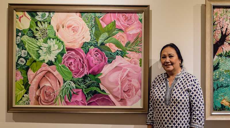 La artista Judy Hasing exhibe su obra en el Museo Municipal de Guayaquil. Foto: Cortesía Facebook Guillermo Hasing