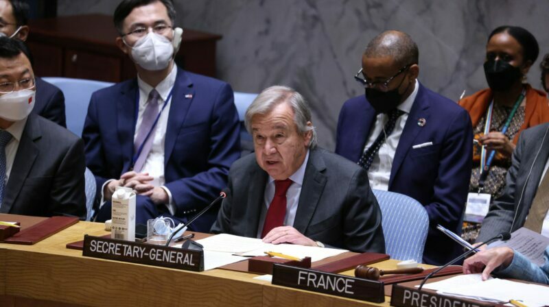El secretario general de las Naciones Unidas, Antonio Guterres, durante la reunión del Consejo de Seguridad de la ONU. Foto: EFE.