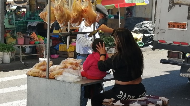 En la mayoría de puestos de los mercados de Ambato se exhibe el producto en funda. En muy pocos locales los mantienen en frigoríficos y neveras. Foto: Modesto Moreta / El Comercio