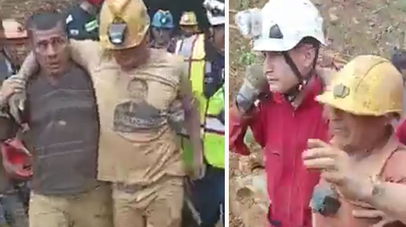 Los dos mineros fueron rescatados del interior de un túnel, donde se produjo un colapso de material, en Azuay. Foto: Cortesía ECU 911