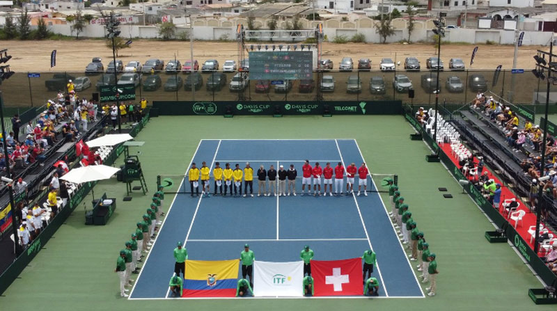 Ecuador y Suiza disputa en Salinas la serie de Copa Davis por el Grupo Mundial I. Foto: Twitter @FETenis