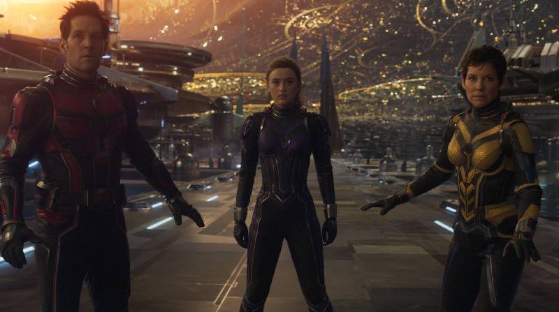 Paul Rudd, Kathryn Newton y Evangeline Lilly durante una escena de la película ‘Ant-Man and The Wasp: Quantumania’. Foto: cortesía Marvel Studios