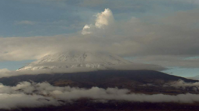 Las últimas emisiones de vapor y ceniza en el volcán Cotopaxi hicieron que las autoridades decretaran la alerta amarilla por el coloso. Foto: Captura de pantalla