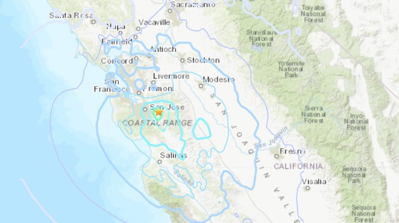 Imagen del sismo en San José, California, EE.UU. Foto: USGS
