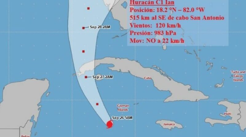 El huracán Ian paso por la costa oeste de la isla de Cuba. Continuó su ruta hasta Florida. Foto: Europa Press.