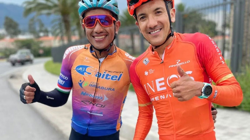 Los ciclistas ecuatorianos Segundo Navarrete (izq.) y Richard Carapaz. Foto: Facebook Segundo Navarrete