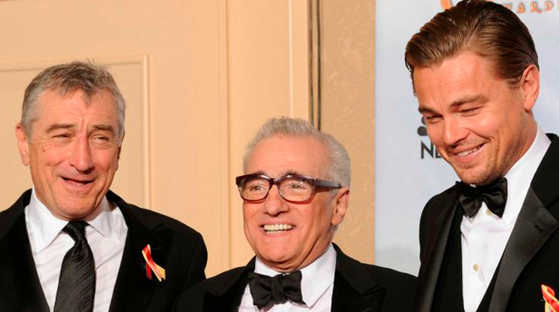 El director Martin Scorsese (c), con los dos actores que más han trabajo en sus producciones: Robert De Niro (i) y Leonardo DiCaprio, todos de origen italiano. Foto: Tomado de cinemanía