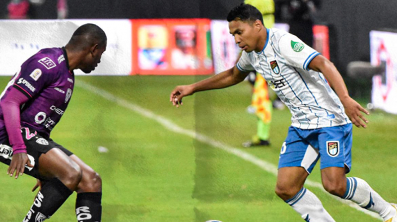 Jefferson Montero (derecha) enfrenta a un jugador de Independiente del Valle en la Copa Ecuador 2022. Foto: Facebook 9 de Octubre Fútbol Club