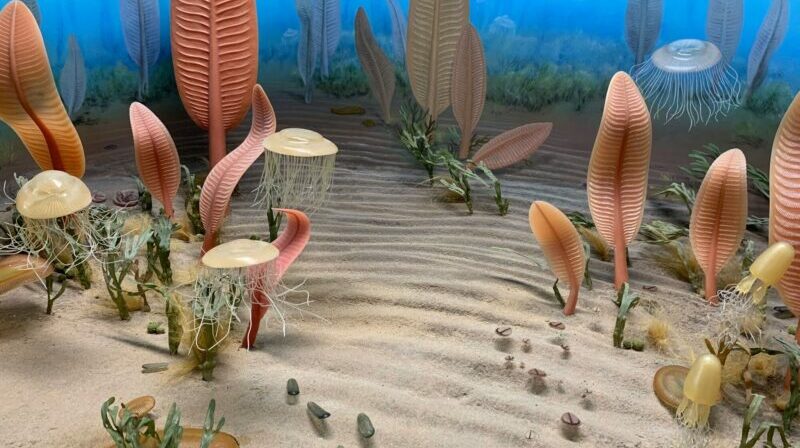 Diorama que representa criaturas marinas de la era de Ediacara. Foto: Europa Press.