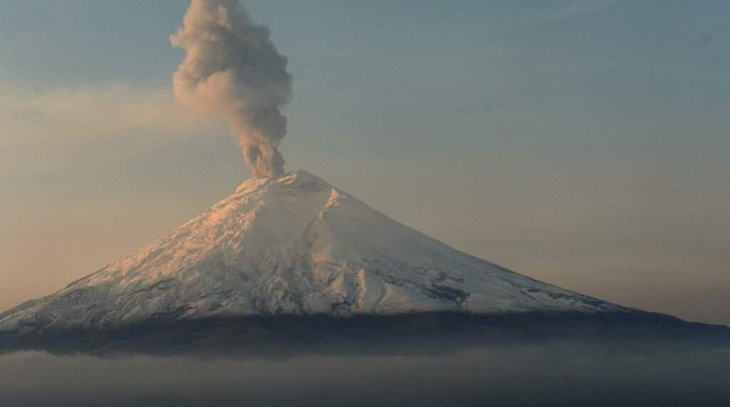 Una nube de gases y ceniza se registró este martes, 29 de noviembre, en el volcán Cotopaxi. Foto: Twitter IGeofísico.