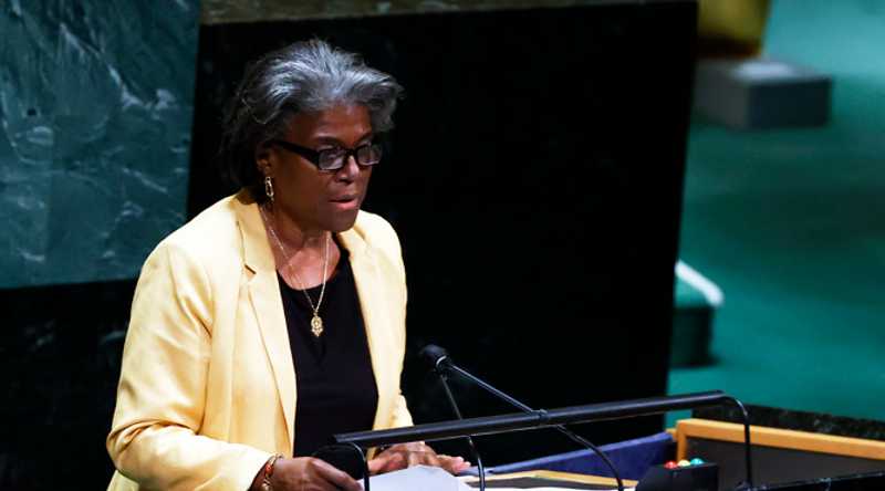 La embajadora de Estados Unidos ante la ONU, Linda Thomas-Greenfield. Foto: EFE/Jason Szenes