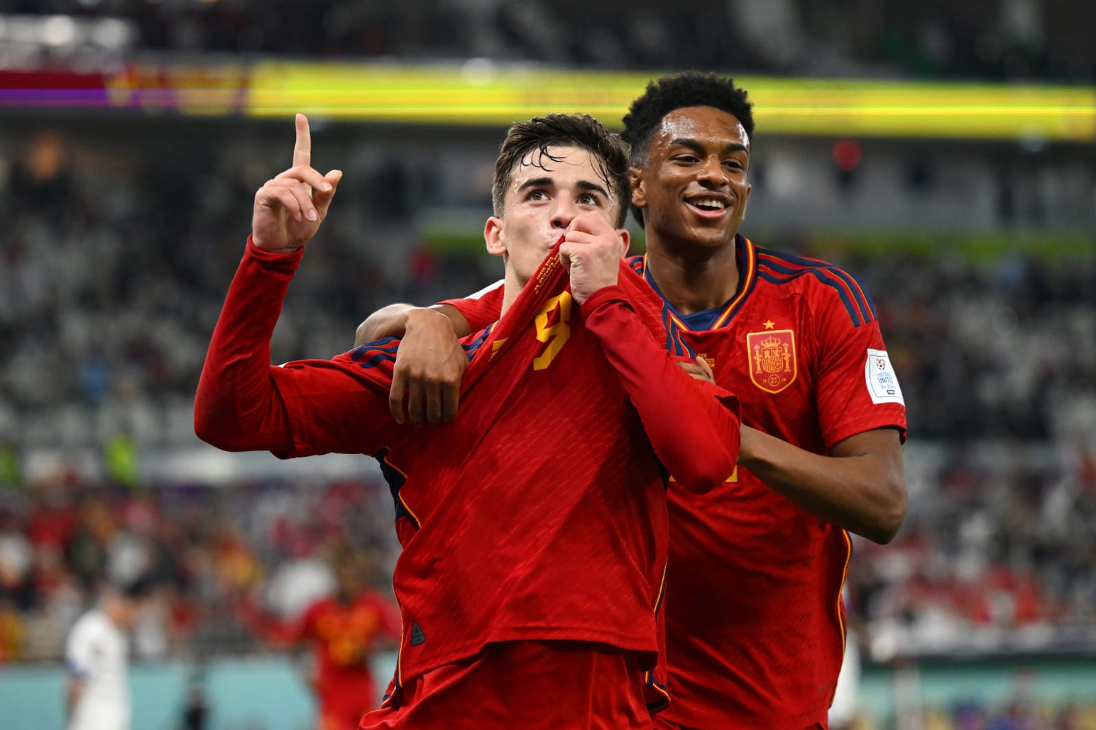 Gavi celebra su gol con España ante Costa Rica. Foto: Twitter @fifaworldcup