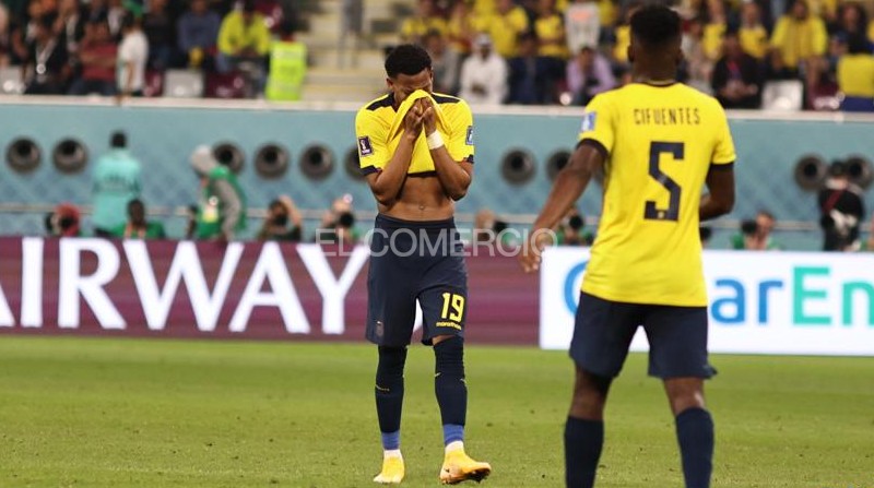 La selección de Ecuador minutos después que el árbitro pitara el final del partido ante Senegal en el Mundial. Foto: Diego Pallero / EL COMERCIO