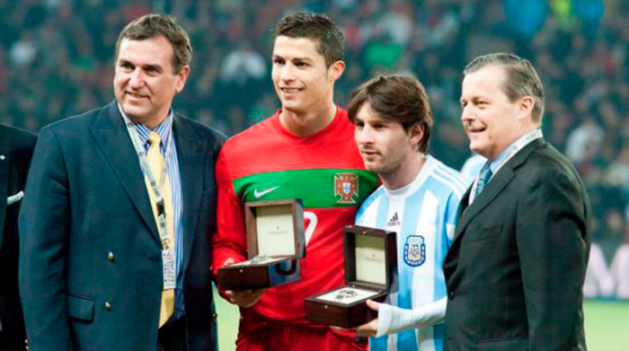 Lionel Messi y Cristiano Ronaldo se han enfrentado en una sola ocasión con las camisetas de sus selecciones. Foto: Archivo / BF