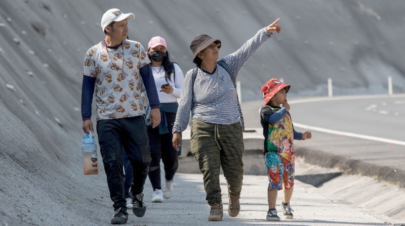 La familia Oviedo Guachan camina por la Panamericana Norte, a la altura del puente de Guayllabamba rumbo a El Quinche para la peregrinacion de la Virgen. Foto: Carlos Noriega / EL COMERCIO