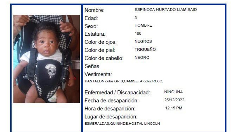 Liam Espinoza fue visto por última vez en un hotel de Quinindé. Foto: Redes sociales
