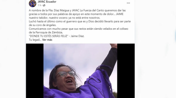 En un comunicado, Jayac anunció el fallecimiento de su fundador, Jaime Díaz. Foto: Captura de pantalla