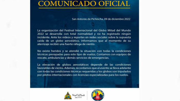 La Prefectura de Pichincha emitió un comunicado donde se refirió al Festival de Globos. Foto: Cortesía