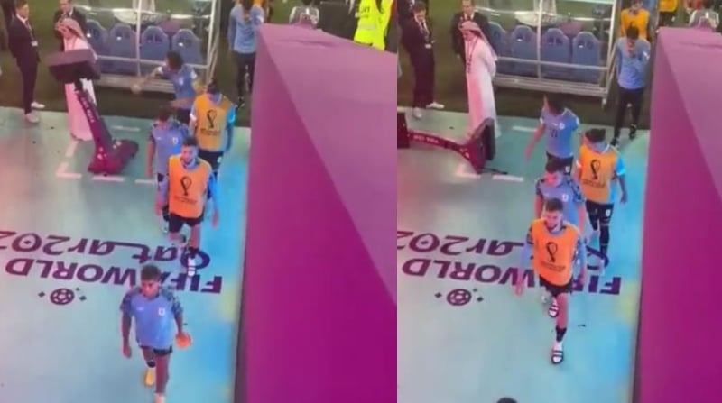 Cavani tomó una reacción violenta frente a la eliminación de la selección de Uruguay del Mundial de Qatar 2022. El jugador golpeó con un fuerte puño la pantalla de VAR. Foto: Captura